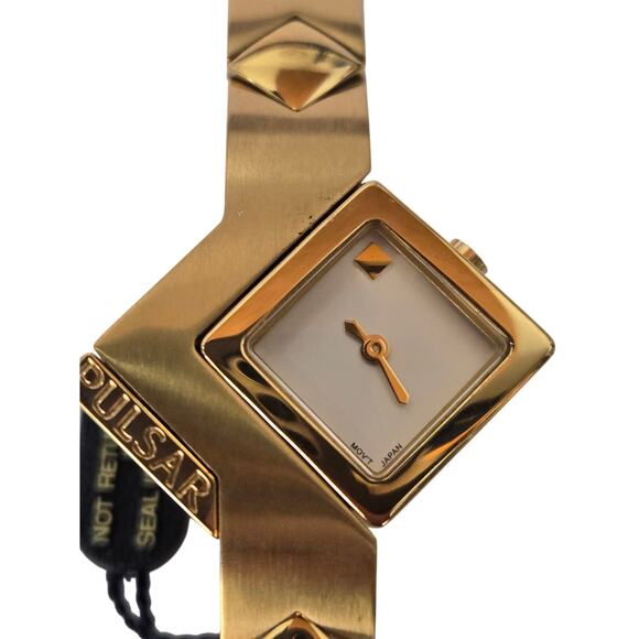 RARE Vintage PULSAR Brushed Gold A-Symmetrical Stainless Ladies Wrist Watch, NEW - Picture 3 of 9